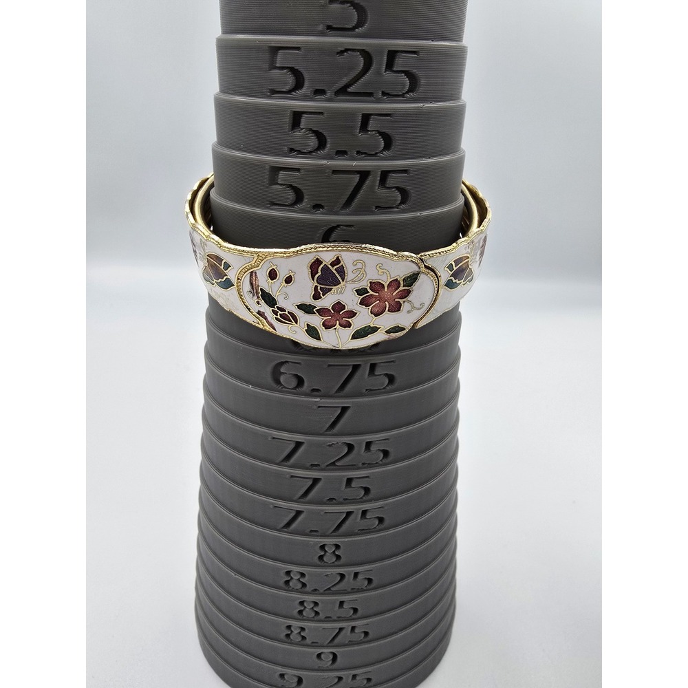 Vintage Cloisonne White Enamel Gold Tone Floral Butterfly Hinge Bangle Bracelet - Picture 10 of 10